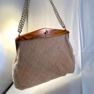 Vintage Beaded Purse with Tortoise Lucite Clasp